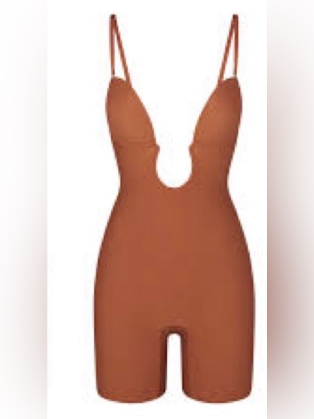 SKIMS DEEP PLUNGE UNDERWIRE SHAPEWEAR MID THIGH BODYSUIT BRONZE SIZE XS